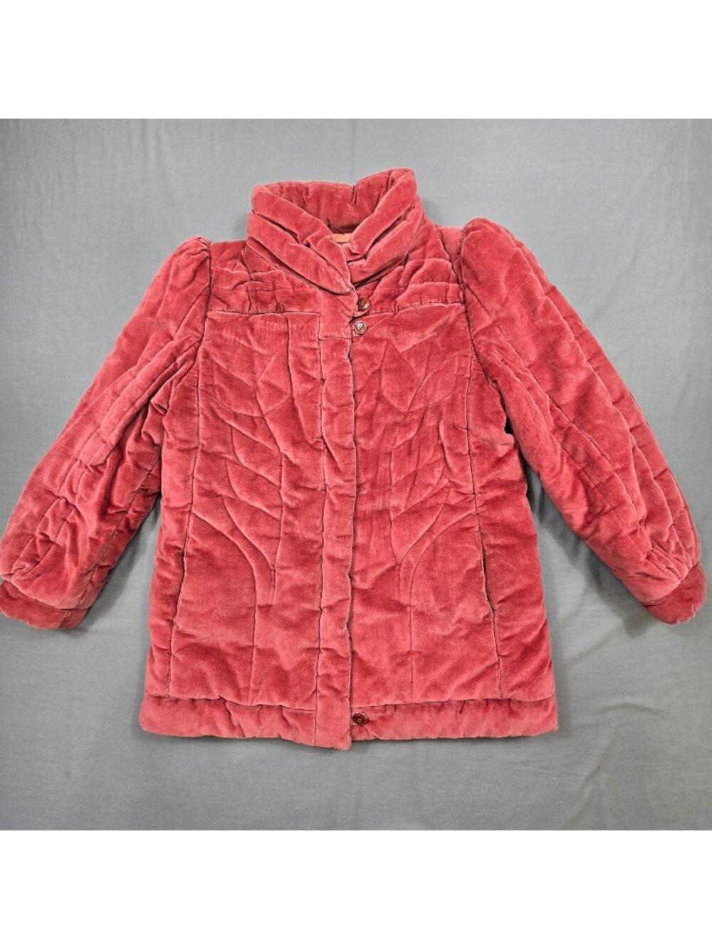 Vintage 80s Sasson Womens Large Puffer Jacket Corduroy Quilted Pink Coat